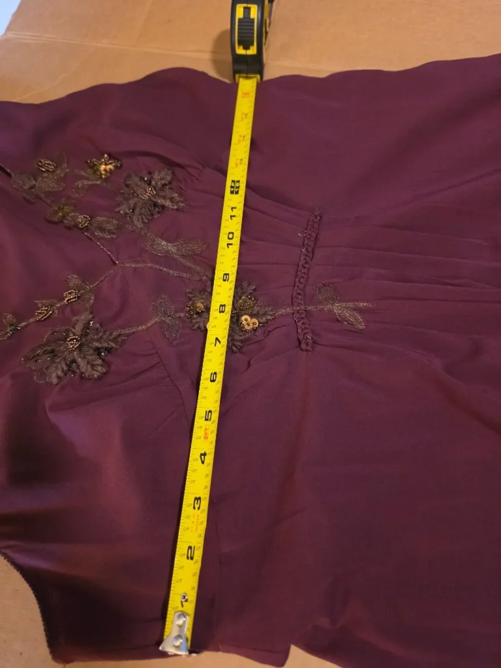 MaxStudio Silk Blend Women's Maroon Burgundy Floral Beaded Sequin Dress Sz L